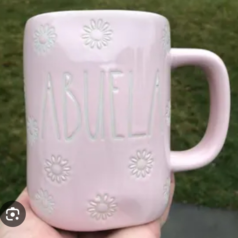 Rae Dunn Cream Mug with Embossed Floral Accents Abuela